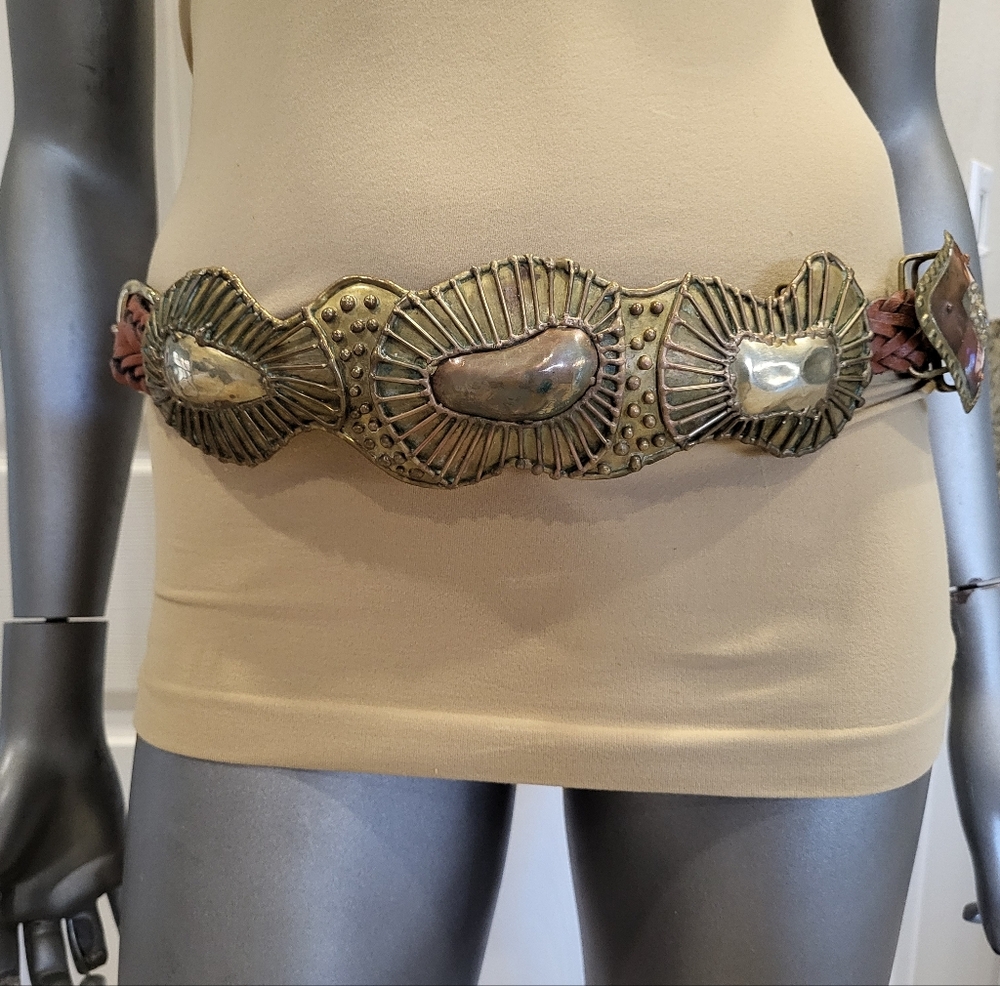 Metal & Leather Belt - Size ML